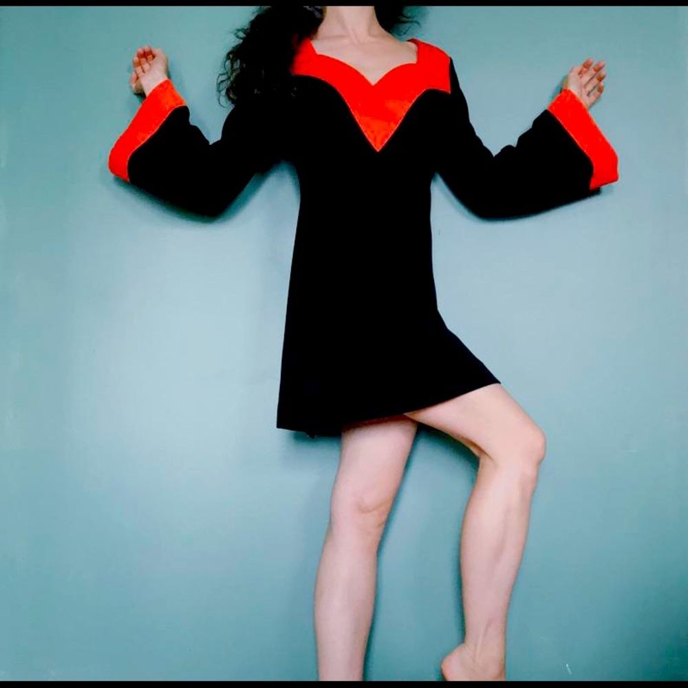 Vintage 60s Love Witch Mini Dress w/Bell Sleeves